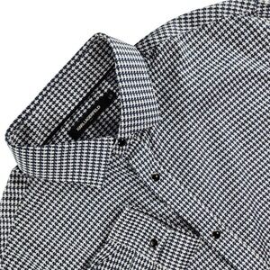 Karl Lagerfeld Shirt Mens Large Navy White Houndstooth Stretch Cotton Blend